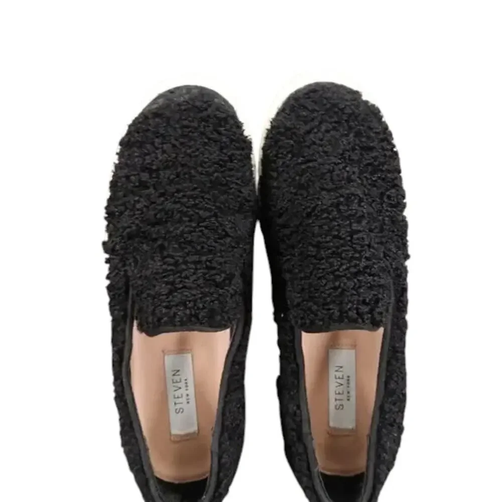 Steven Shoes Womens 6 Sneakers Casual Slip On Skimmer Faux Fur Black Fashion NY